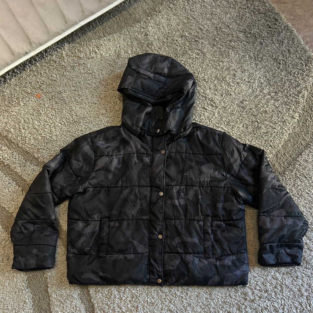 Sebby Black Camouflage Puffer Jacket